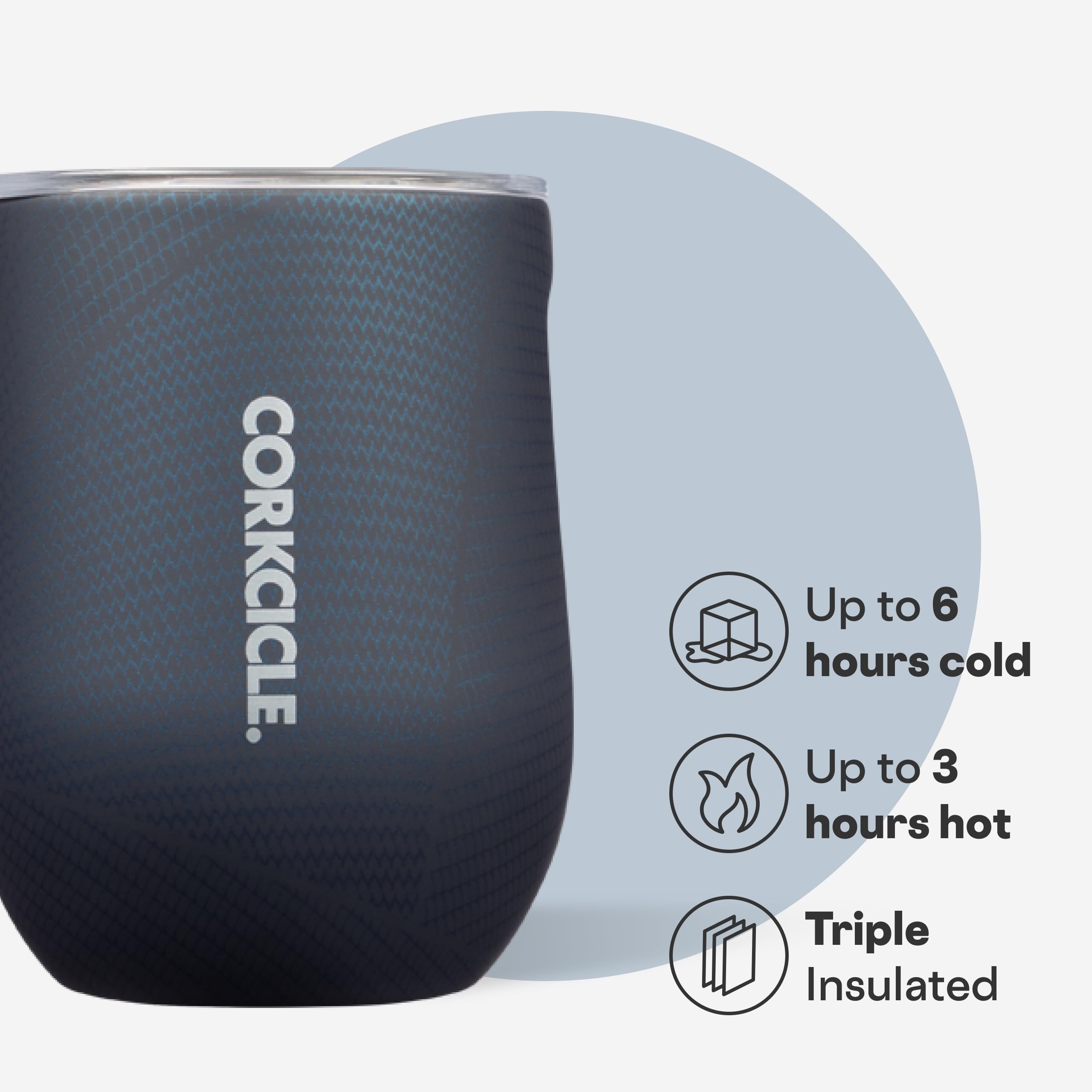 Vaso Corkcicle con diseño moderno y aislado para mantener la temperatura.