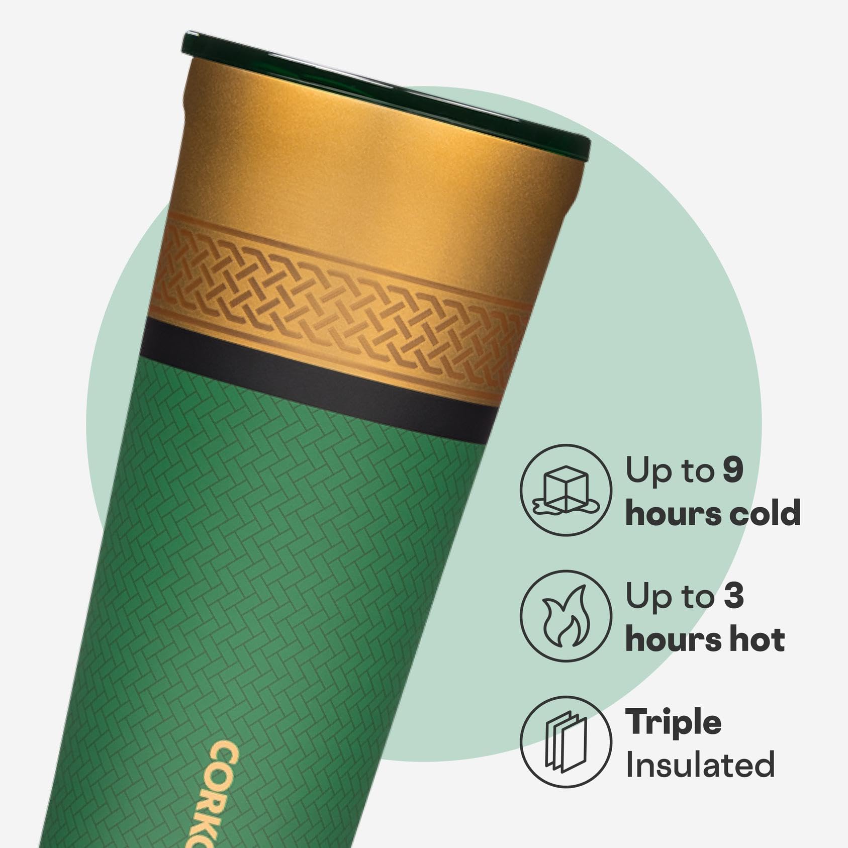 Tapa antiderrame del Corkcicle Loki mantiene la bebida segura en movimiento.
