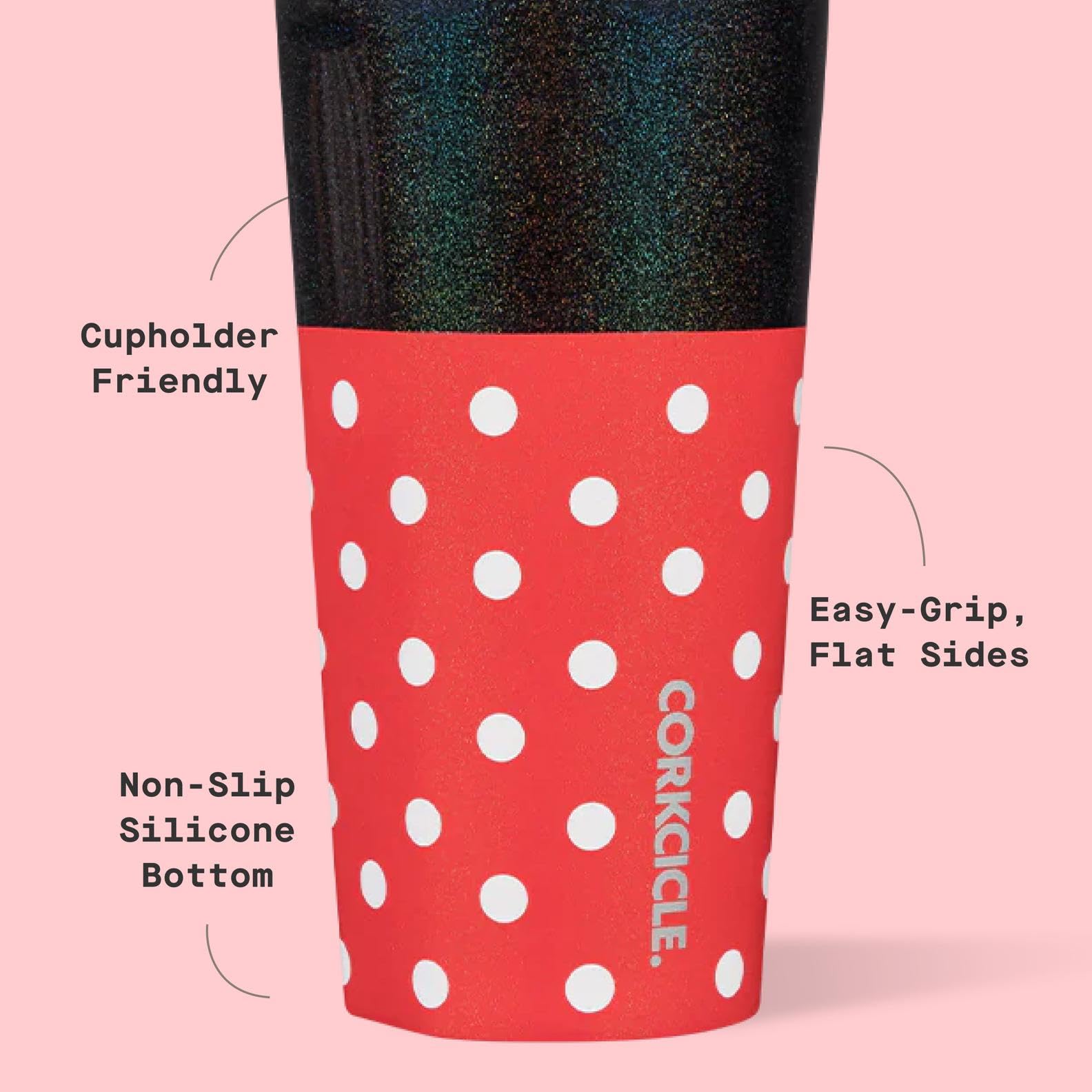 Corkcicle Disney Minnie Mouse-agarre ergonómico, cómodo al sostener