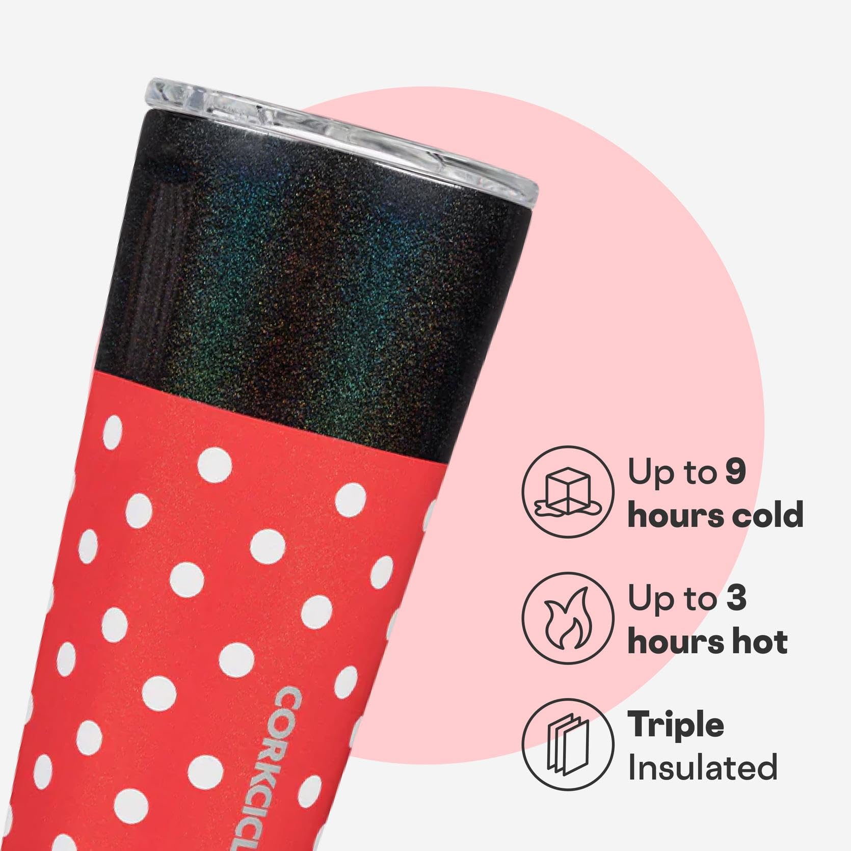 Corkcicle Disney Minnie Mouse-aislado triple, mantiene bebidas frías por horas
