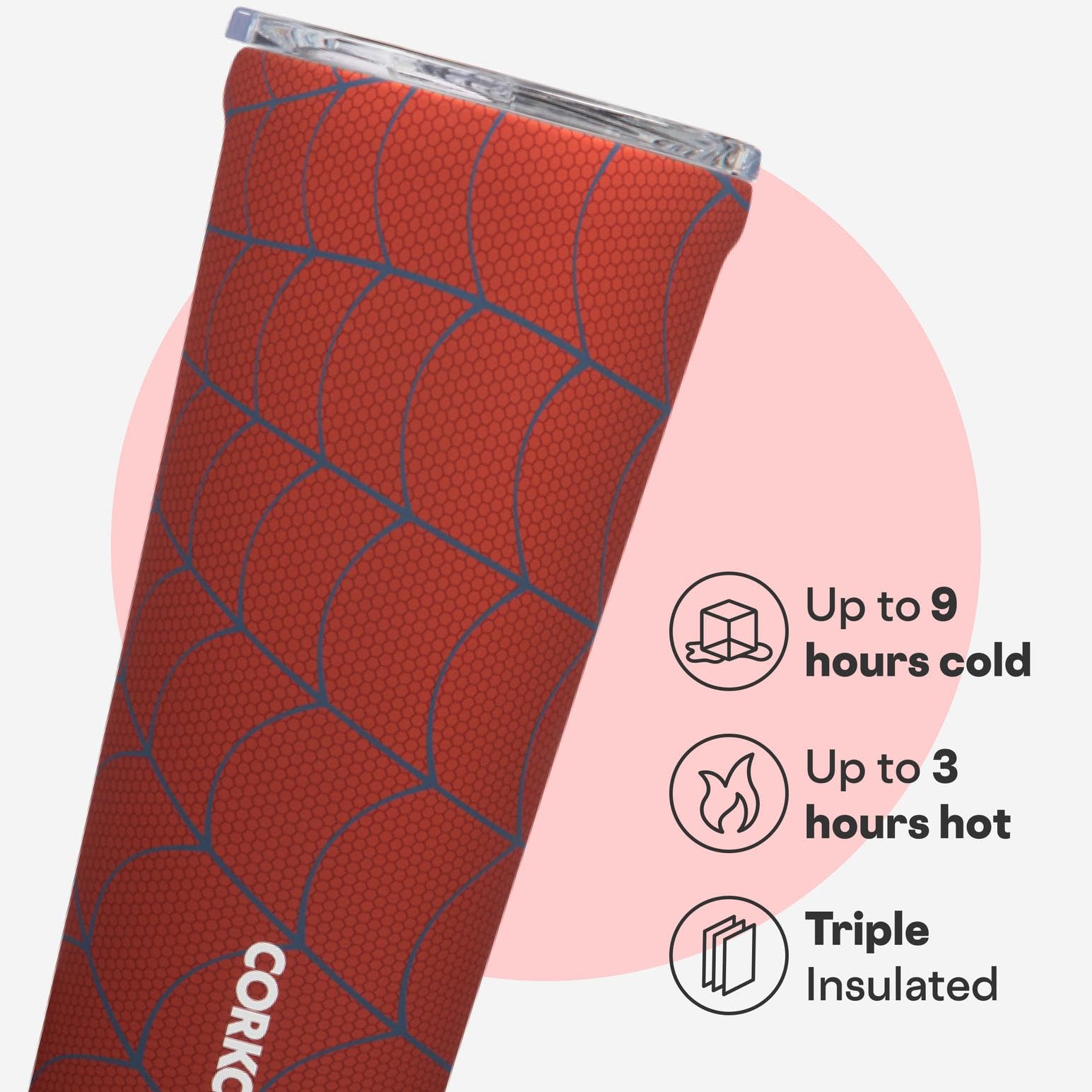 Corkcicle Disney Tumbler Spider-Man: enfoque ergonómico para agarre cómodo en viajes y días activos