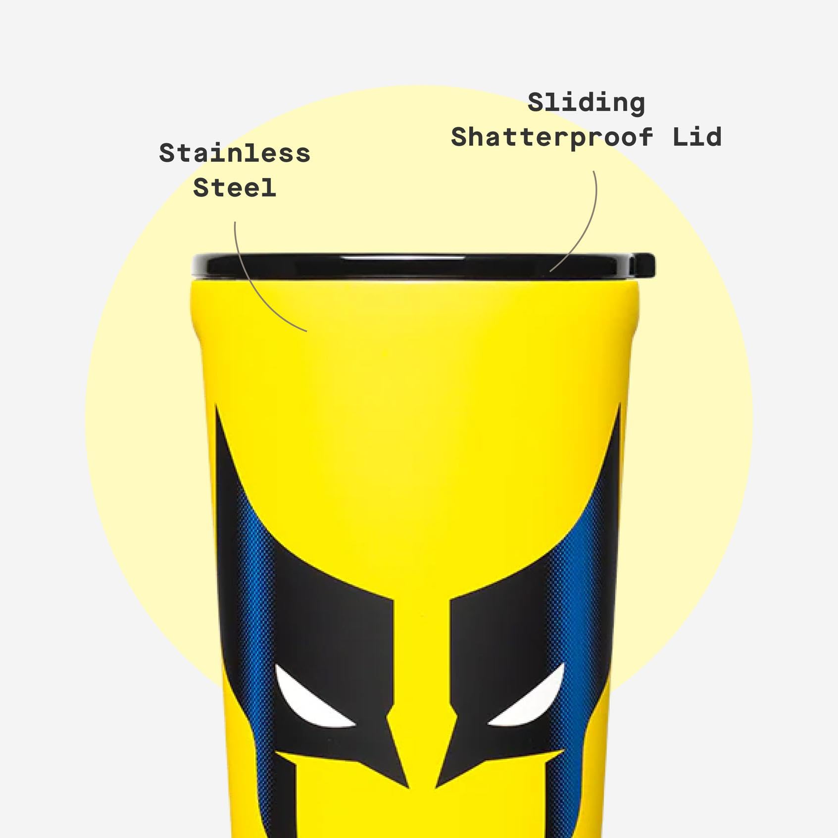 Corkcicle Disney Wolverine: agarre plano para manejo cómodo en movilidad.