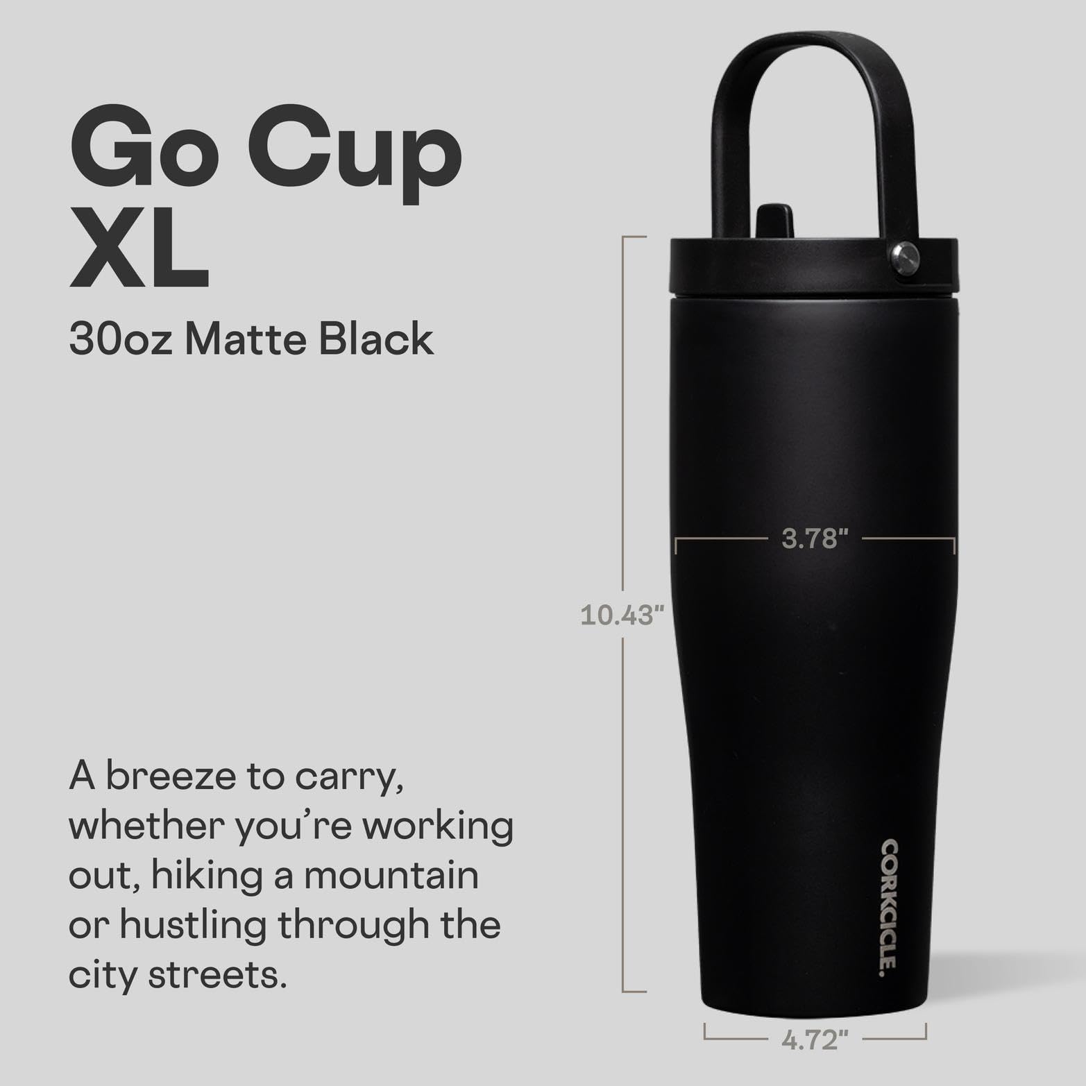 Corkcicle Go Cup XL aislamiento-triple mantiene la bebida fría por horas.