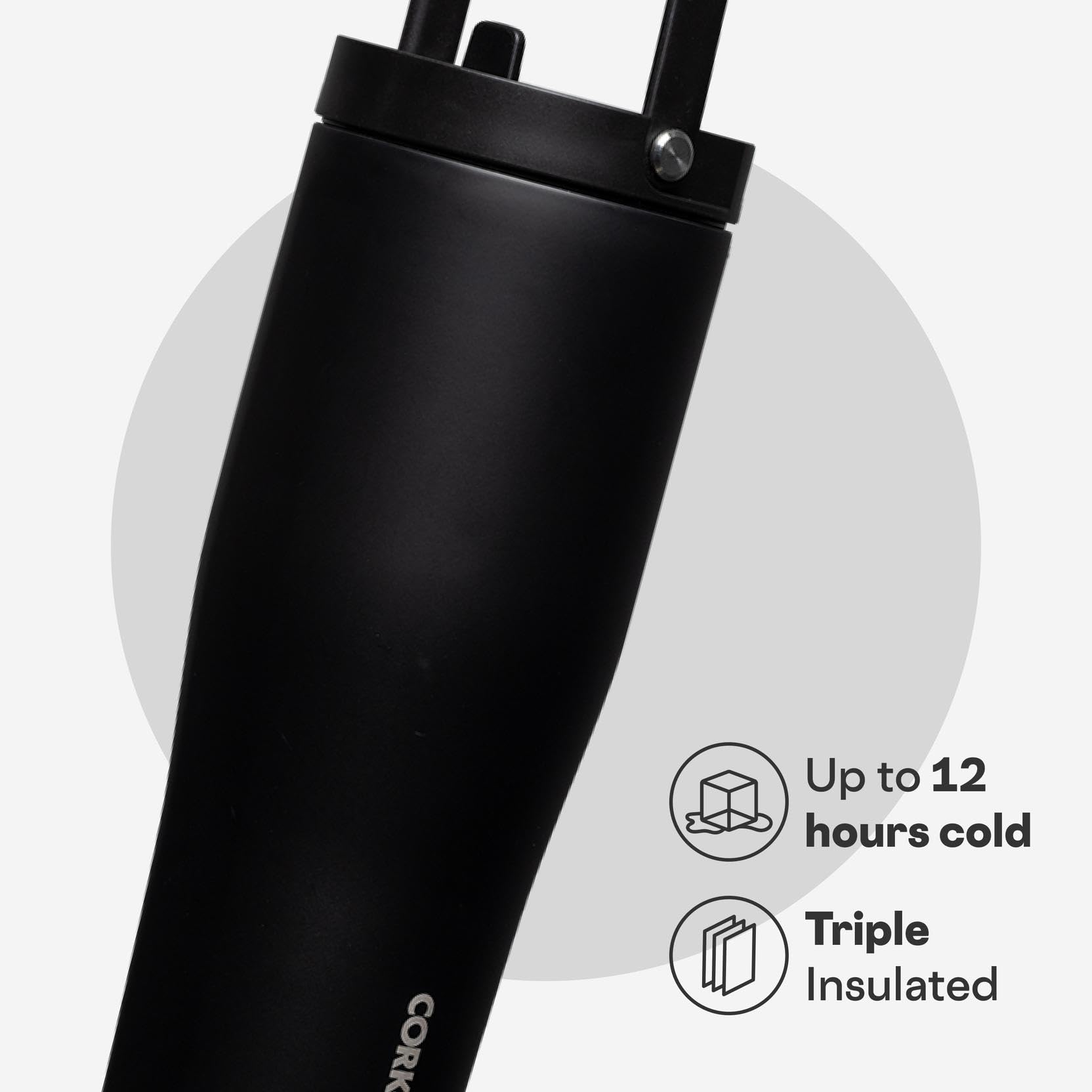Corkcicle Go Cup XL base-antideslizante evita derrames en superficies.