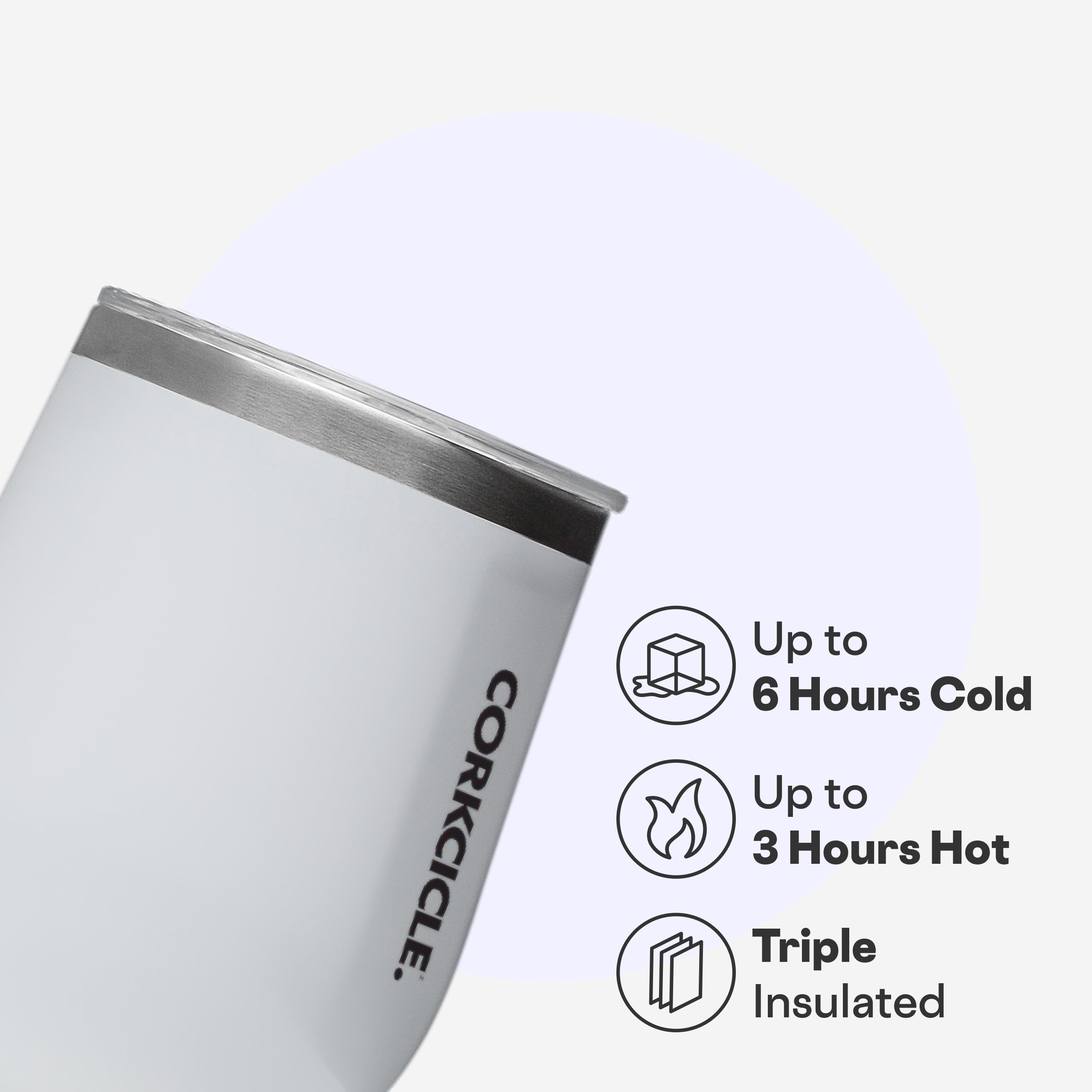 Corkcicle mango ergonomico, agarre comodo para llevar bebidas.