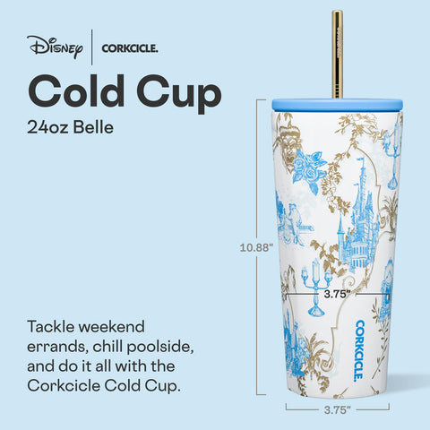 Corkcicle Princesa Disney Bella, vista lateral, estilo icónico para uso diario