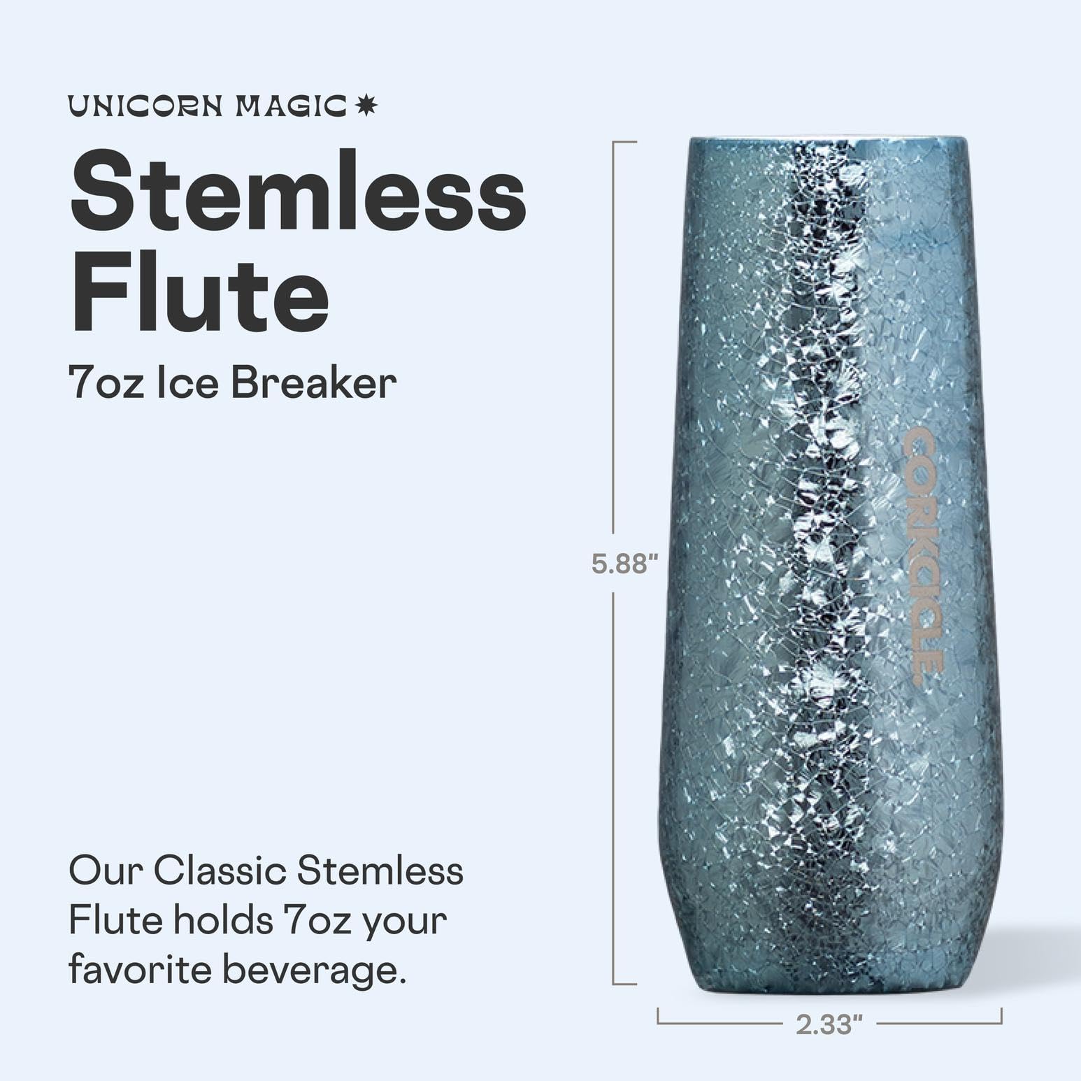 Corkcicle Flauta sin tallo, diseño ergonómico, cómodo de sostener en almuerzos y fiestas.