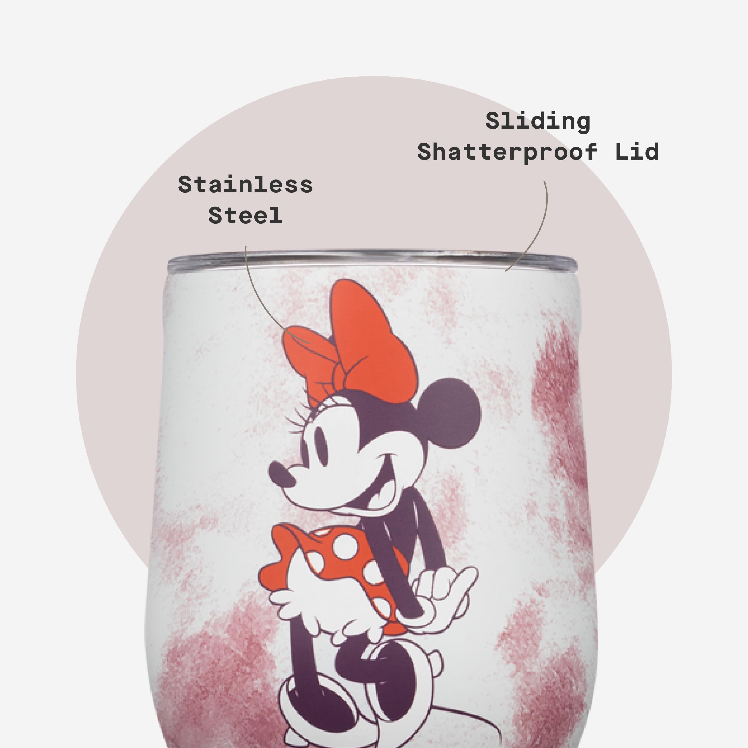 Corkcicle Stemless Minnie Mouse Tie Dye estilo vida, apto para bebidas frías