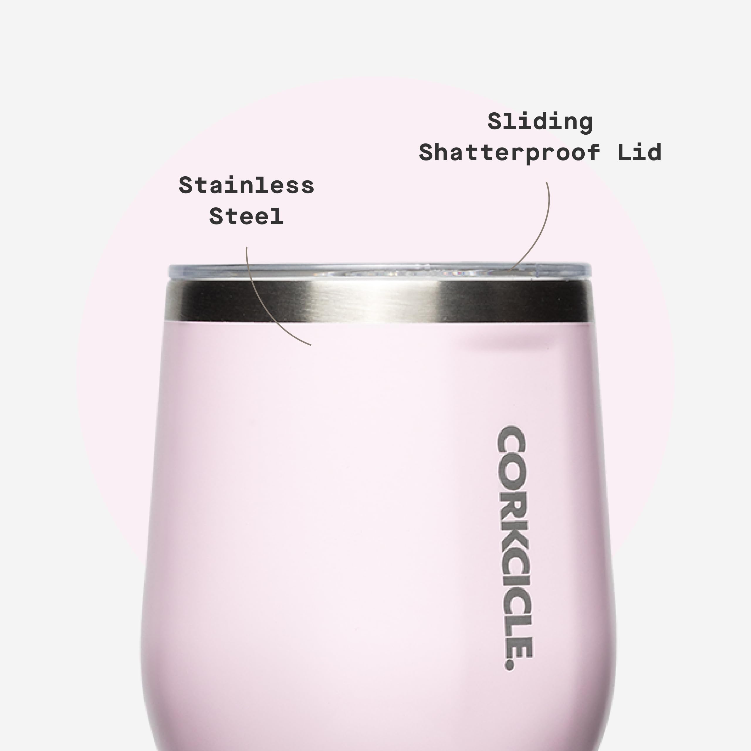 Corkcicle Stemless de 12 onzas para bebidas frías o calientes.