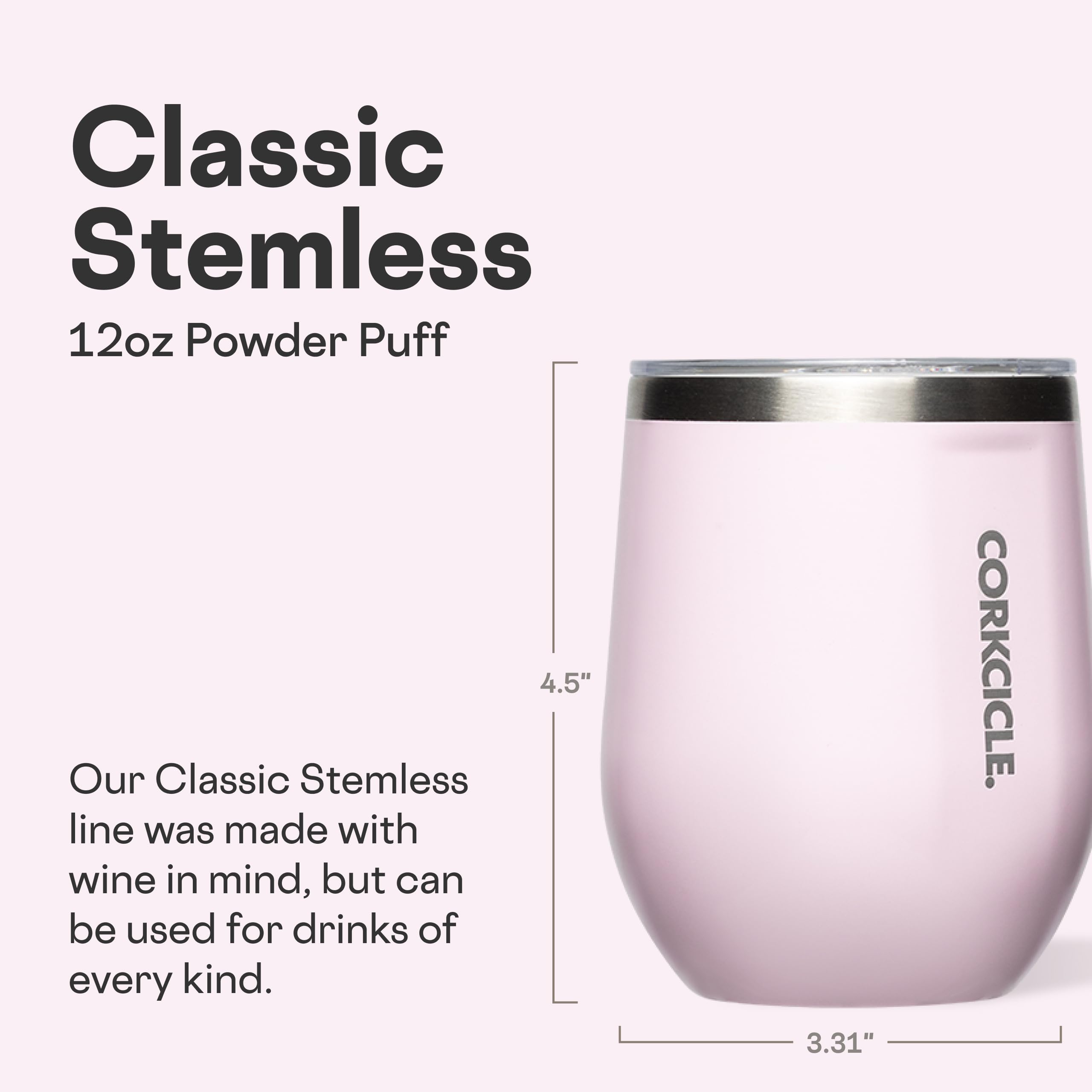 Corkcicle Stemless con diseño minimalista mate para uso diario y elegante.