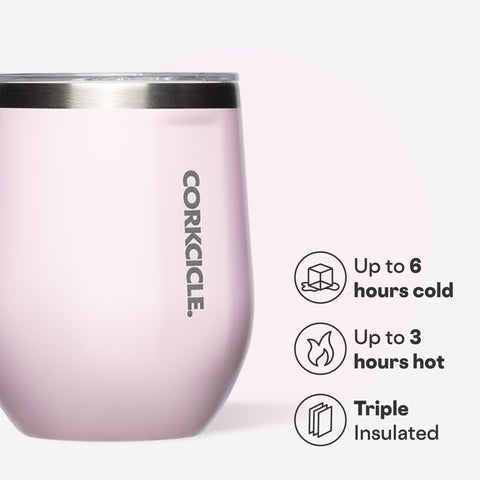 Tapa deslizante de Corkcicle Stemless evita derrames y mantiene temperatura.