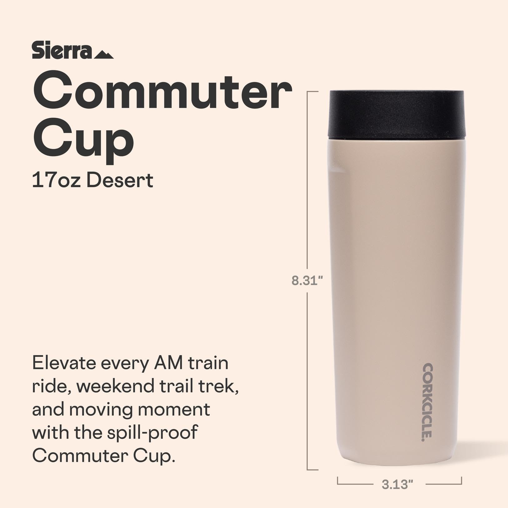 Corkcicle Taza de Viaje, tapa 360° evita derrames.