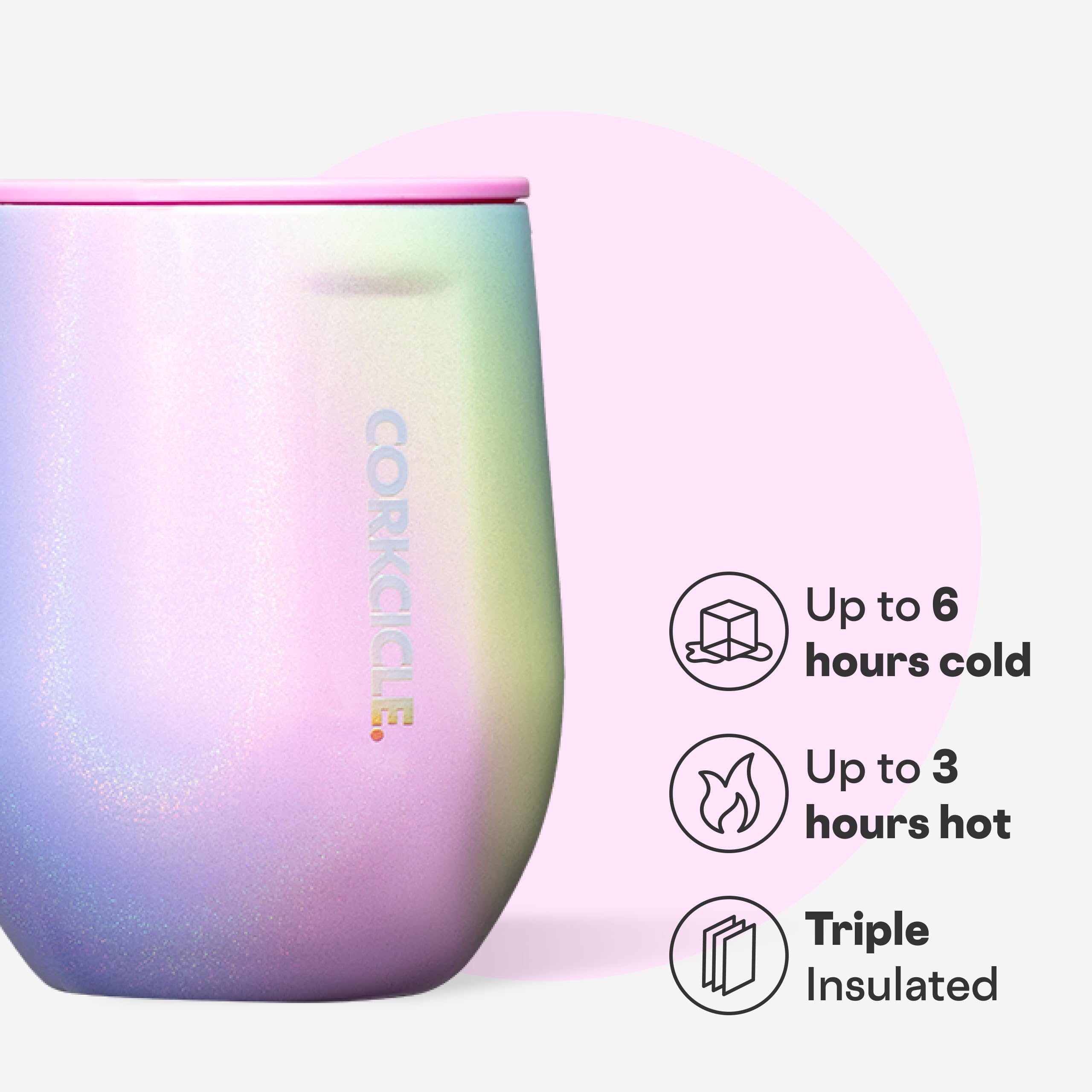 Corkcicle tapa deslizante evita derrames mientras mantiene temperatura.