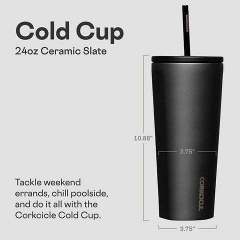 Corkcicle Taza aislada con pajilla cerámica para sorbos durante el día.