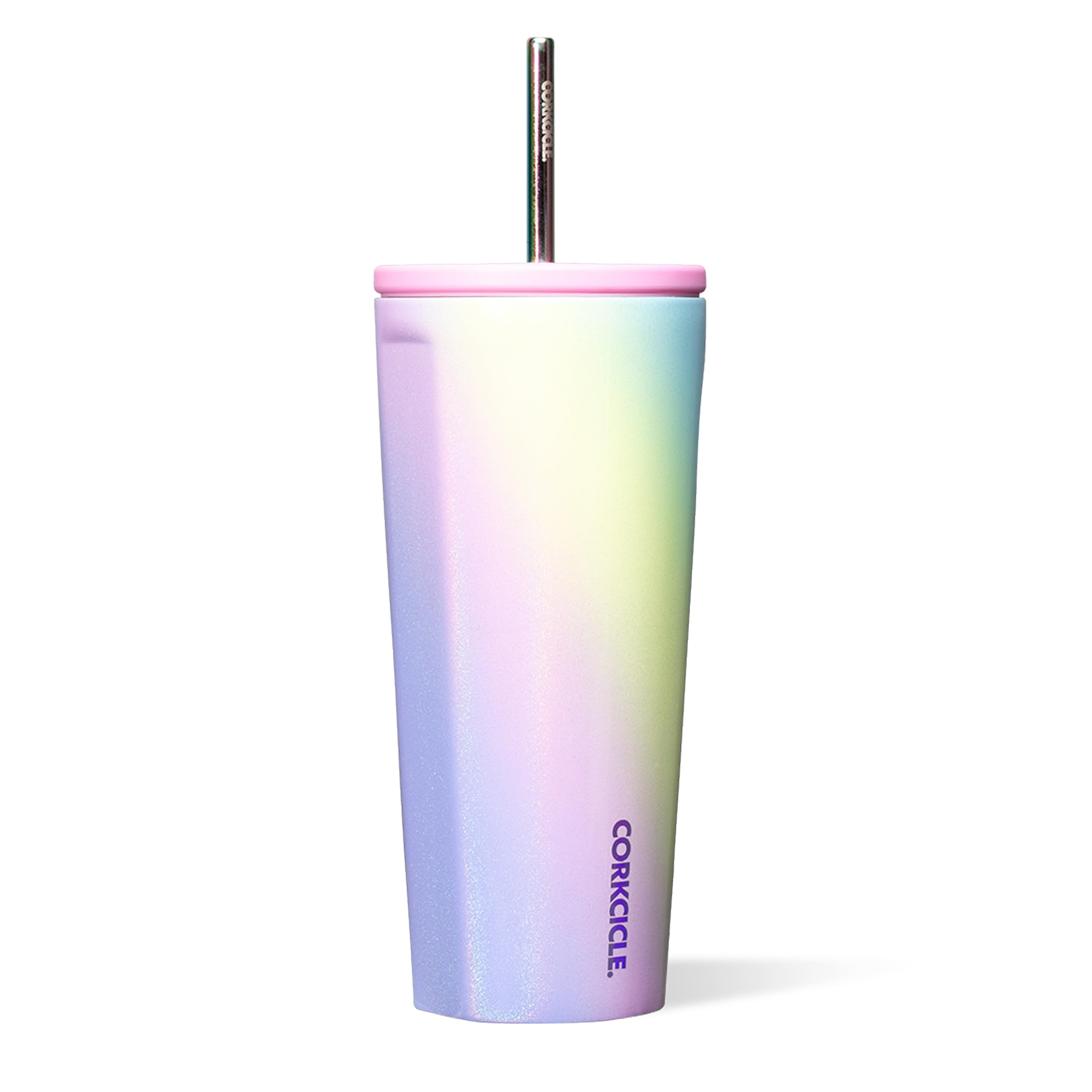Corkcicle taza fria 24oz arcoiris unicorno: diseño vibrante para bebidas al aire libre.