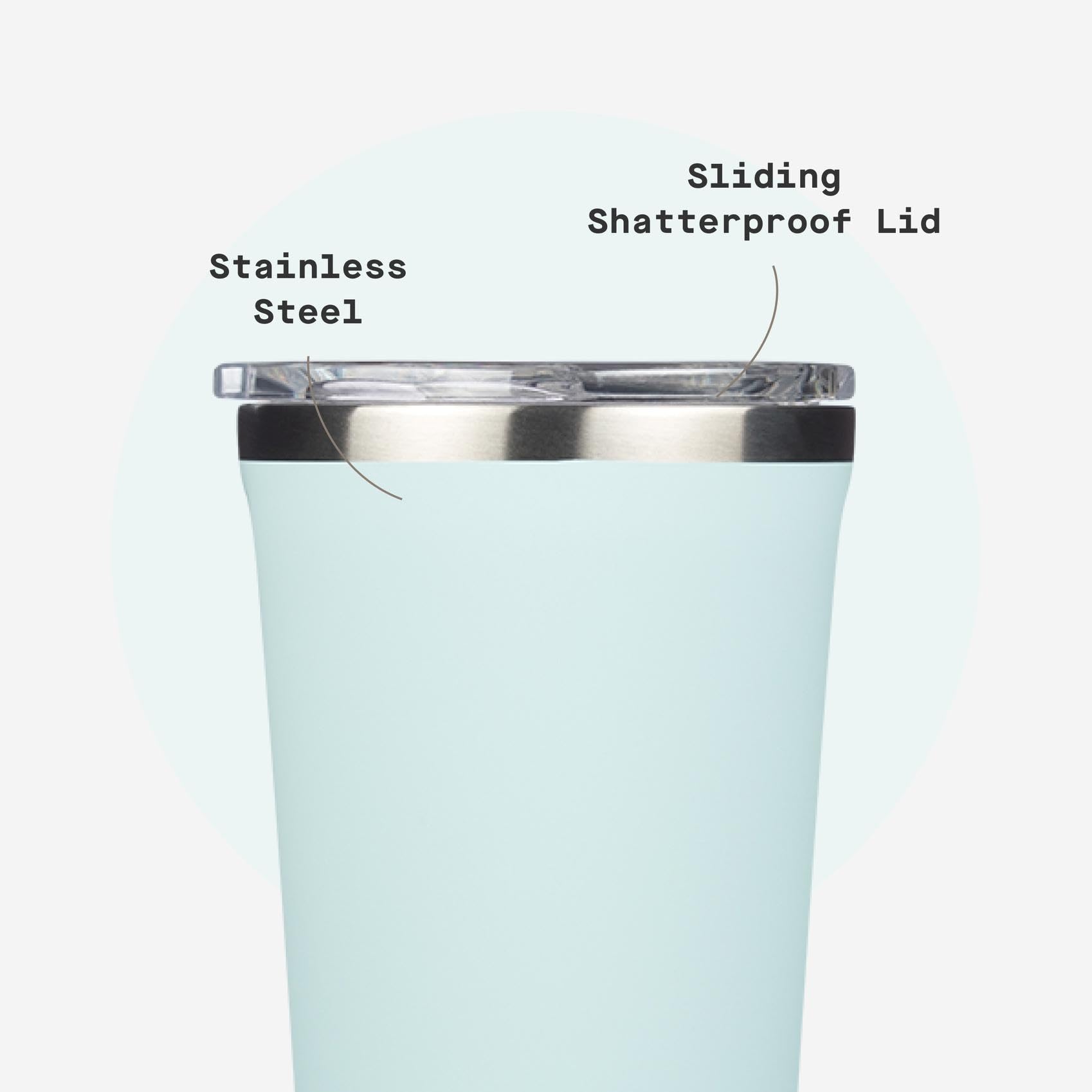 Corkcicle Classic Tumbler base antideslizante, estable en cualquier superficie.
