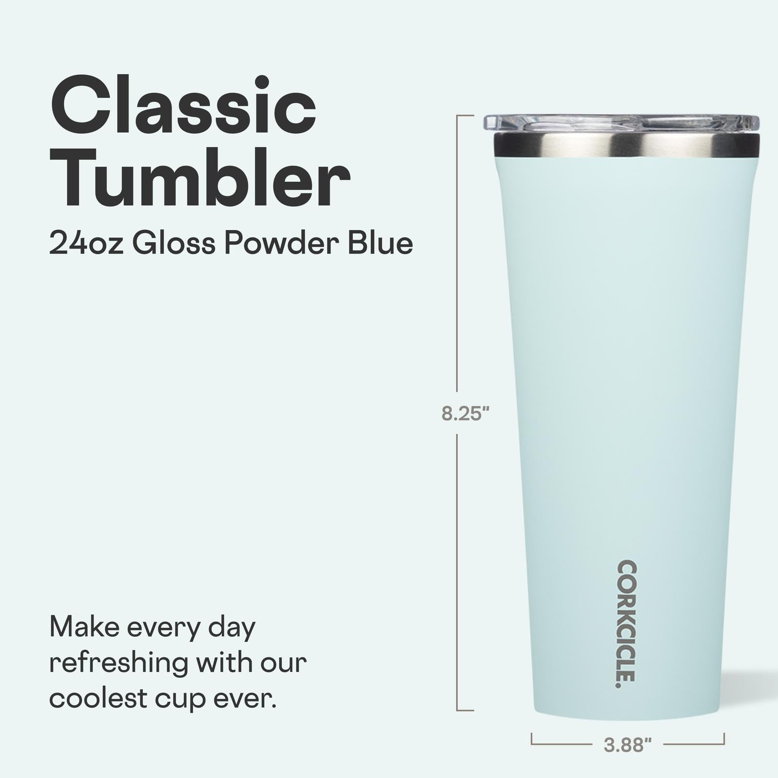 Corkcicle Classic Tumbler bordes planos, agarre cómodo para viajes.