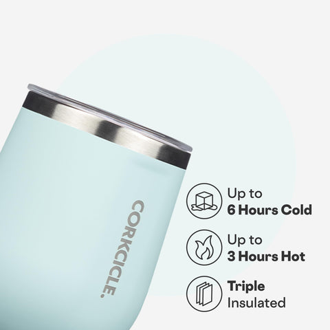 Corkcicle Stemless 12 oz agarre plano ergonómico, cómodo para llevar.