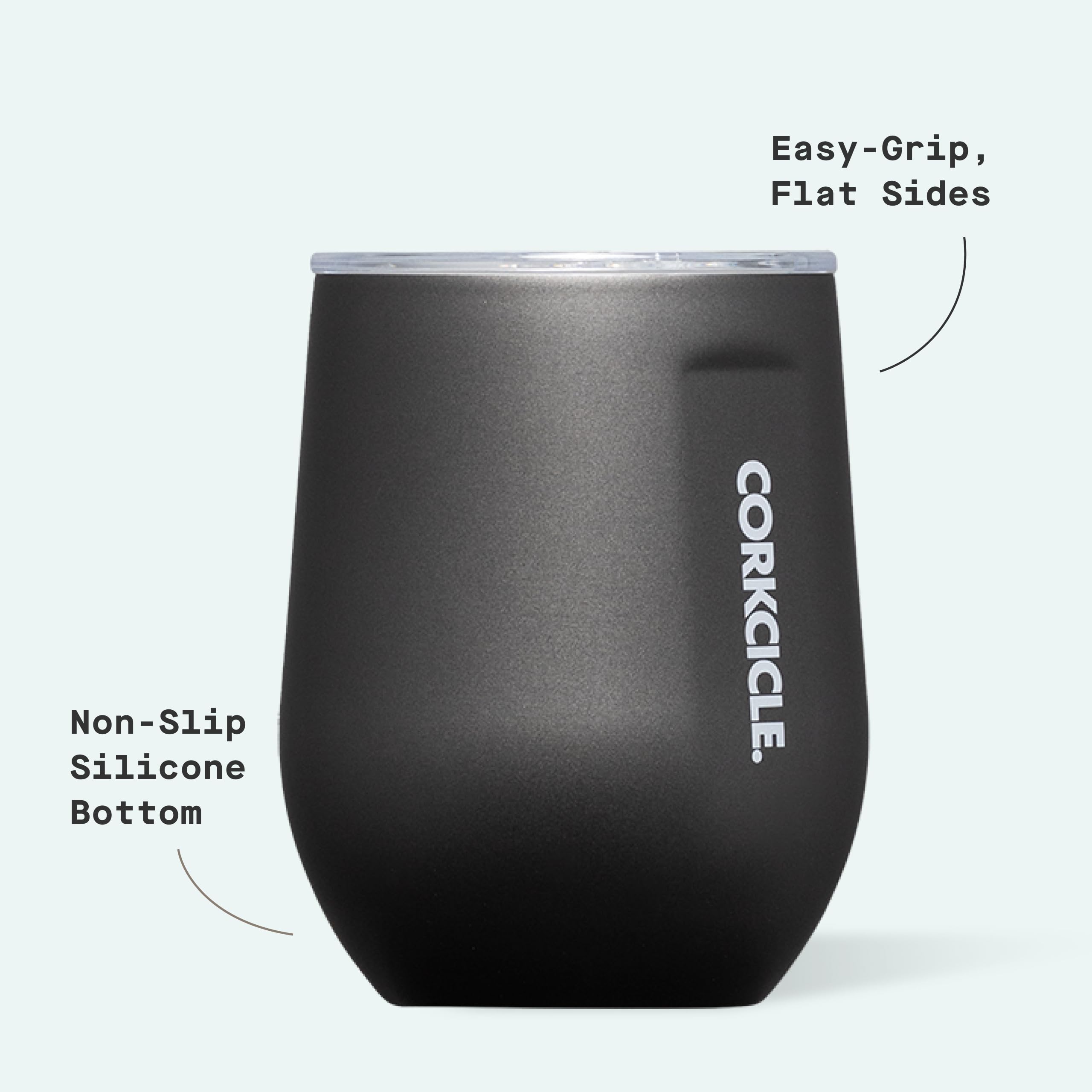 Corkcicle Stemless 12 oz base antideslizante para mayor estabilidad.