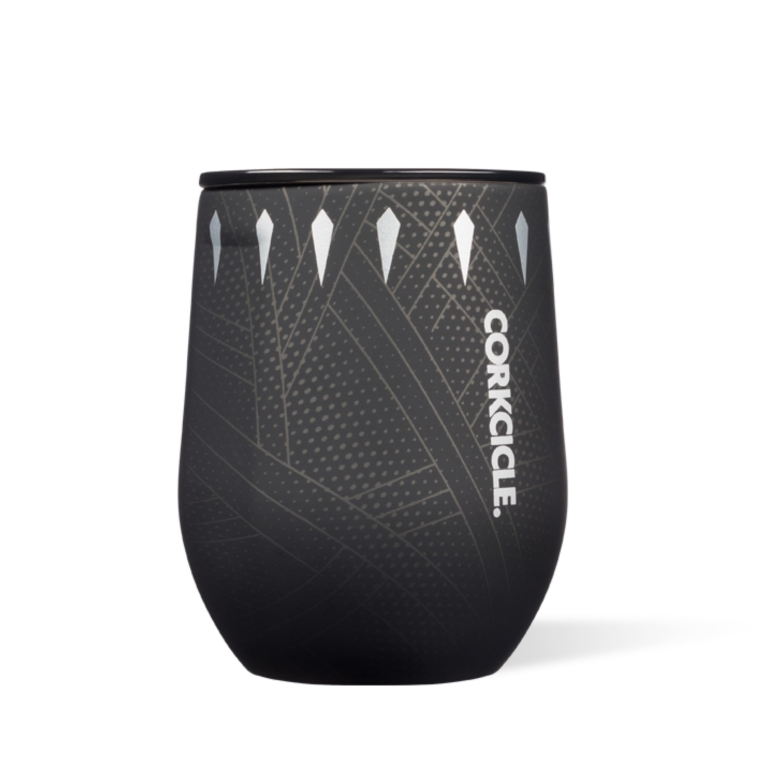 Corkcicle Vaso 12oz negro Pantera frente: mantiene bebidas frías y elegantes.