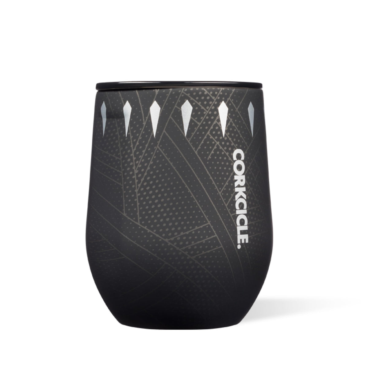 Corkcicle Vaso 12oz negro Pantera frente: mantiene bebidas frías y elegantes.