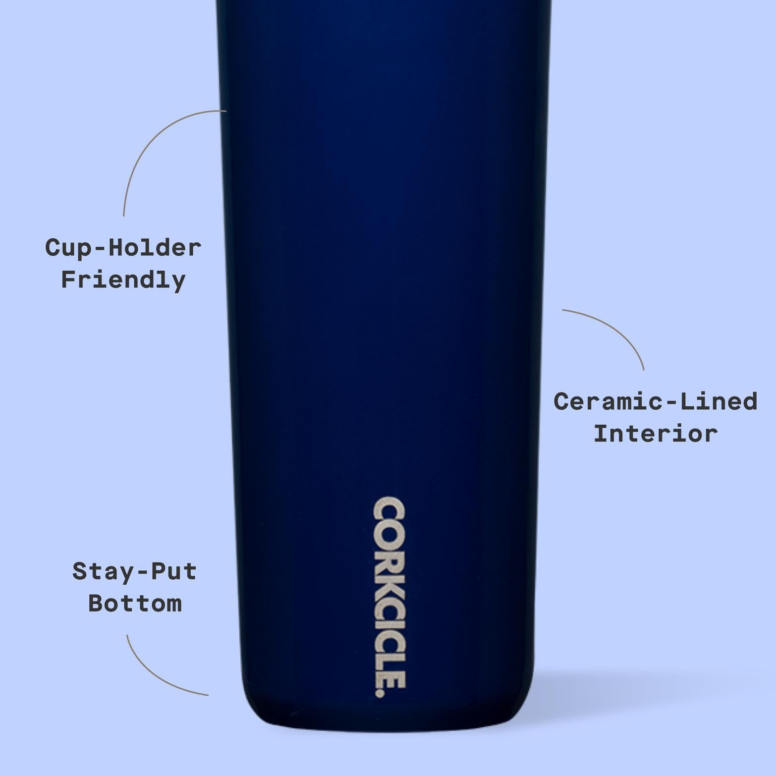 Corkcicle Commuter Cup de 17 onzas, diseño moderno y elegante.