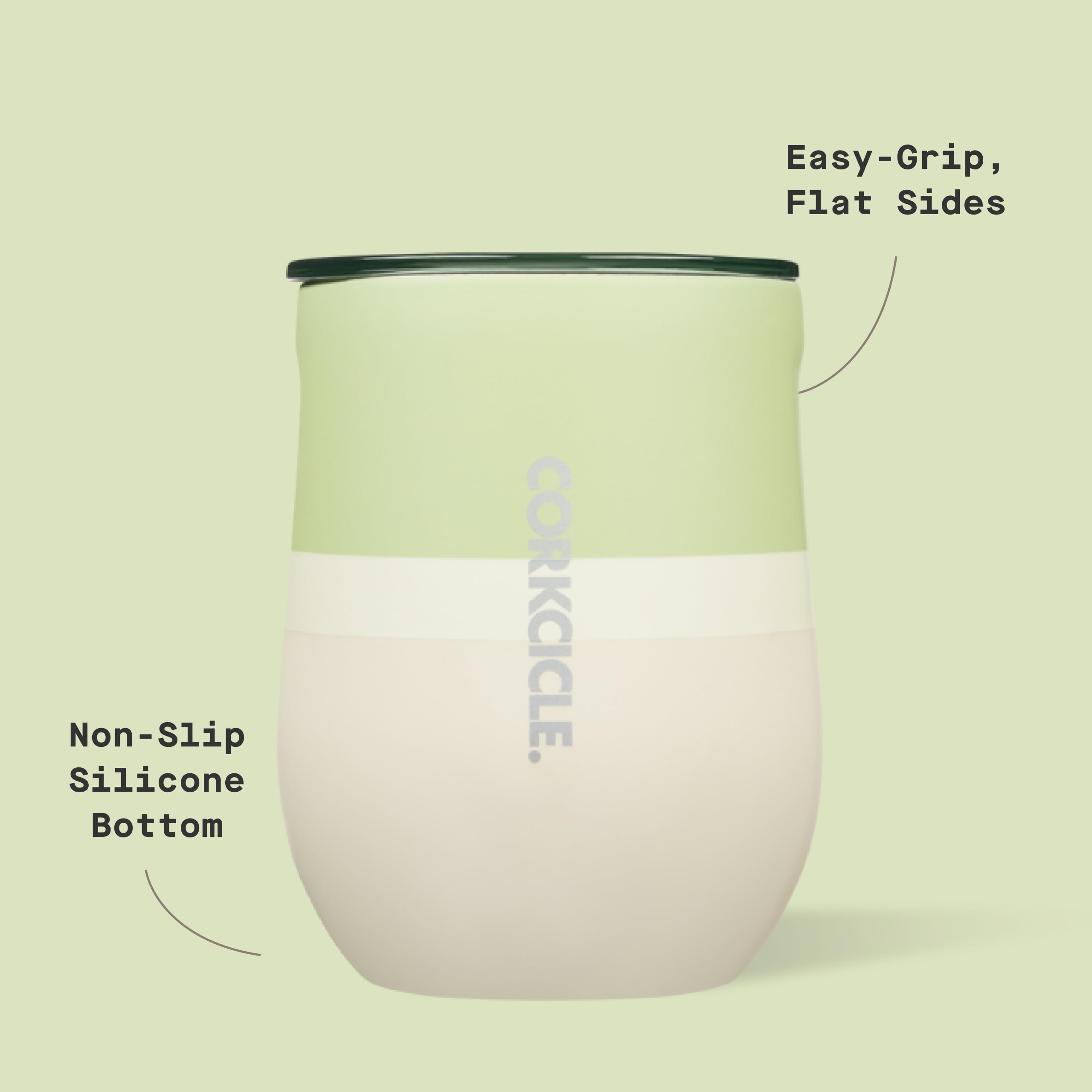 Vaso Corkcicle de acero inoxidable, diseño resistente para uso diario.
