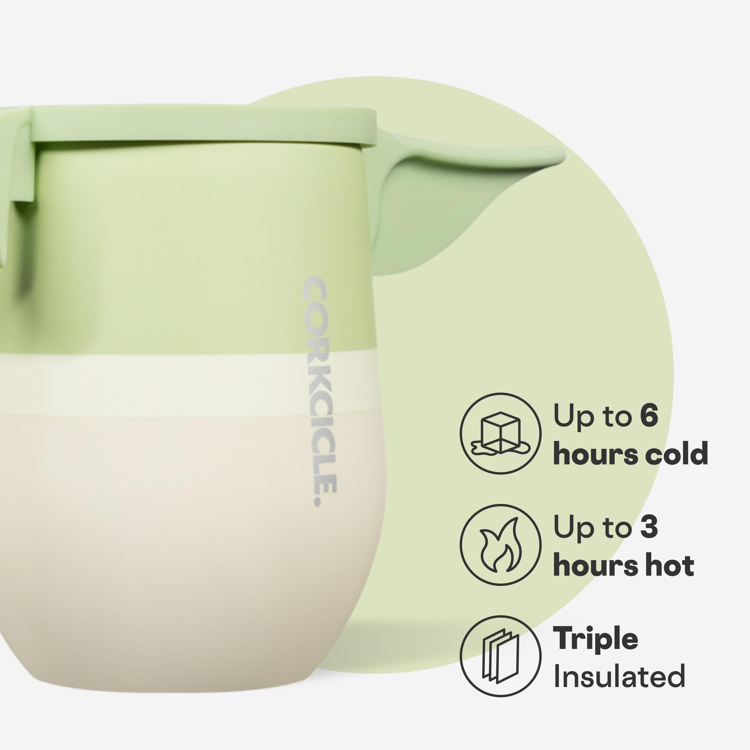 Vaso Corkcicle con lados planos para agarre cómodo en viajes.