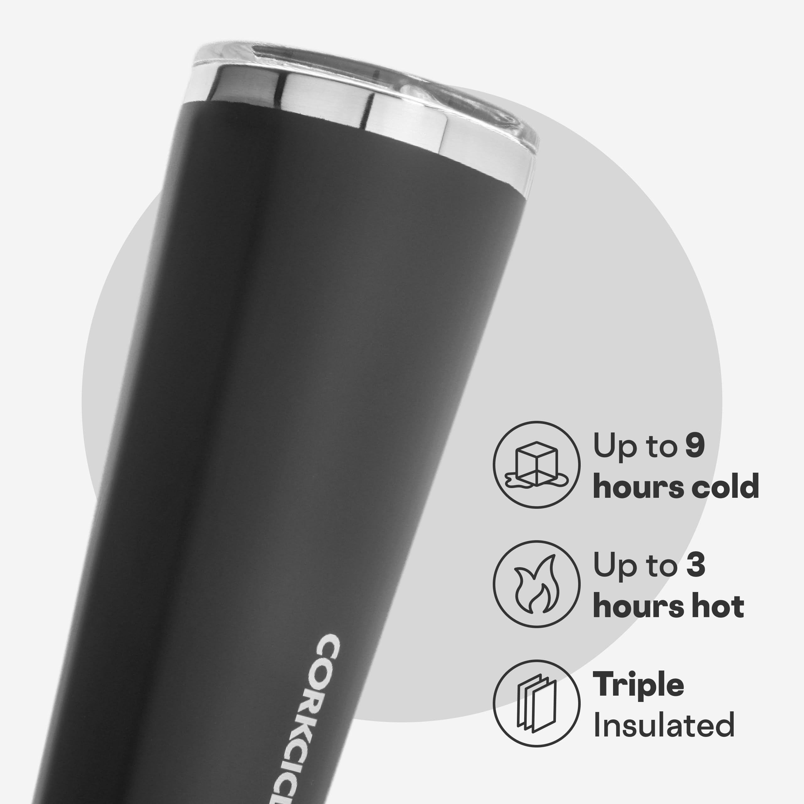 Corkcicle Vaso térmico con portavasos, práctico para viajar.