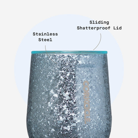 Corkcicle vaso vino sin tallo 12 oz, base de silicona antideslizante estable.