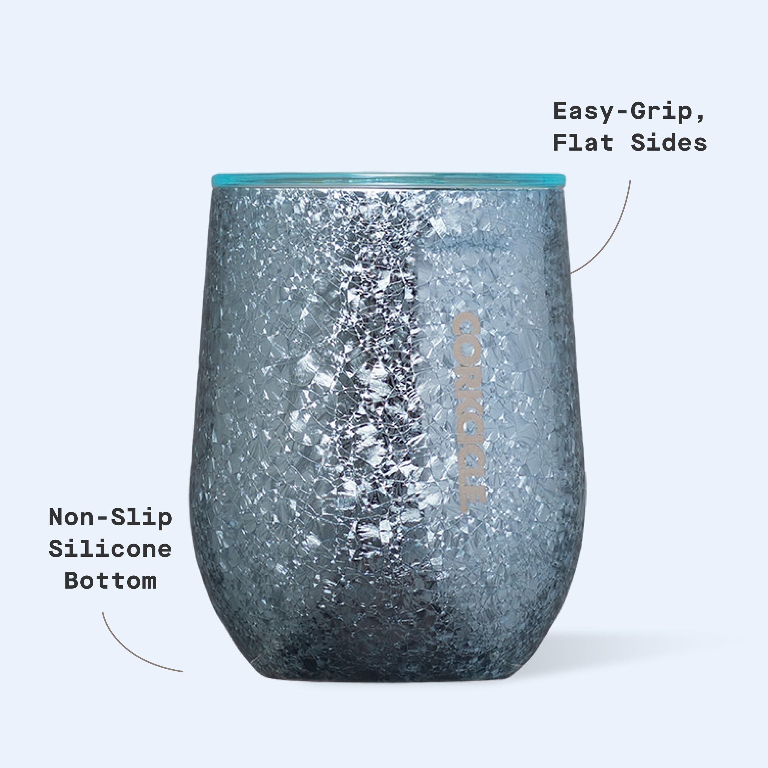 Corkcicle vaso vino sin tallo 12 oz, tapa deslizante para evitar derrames.