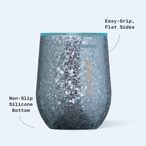 Corkcicle vaso vino sin tallo 12 oz, tapa deslizante para evitar derrames.