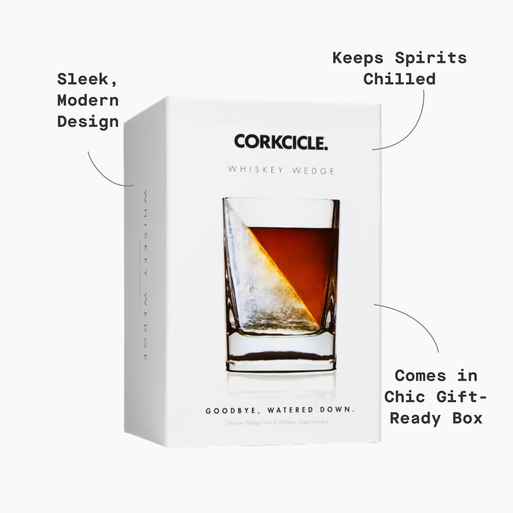 Corkcicle Whiskey Wedge mantiene la temperatura de la bebida de forma uniforme.