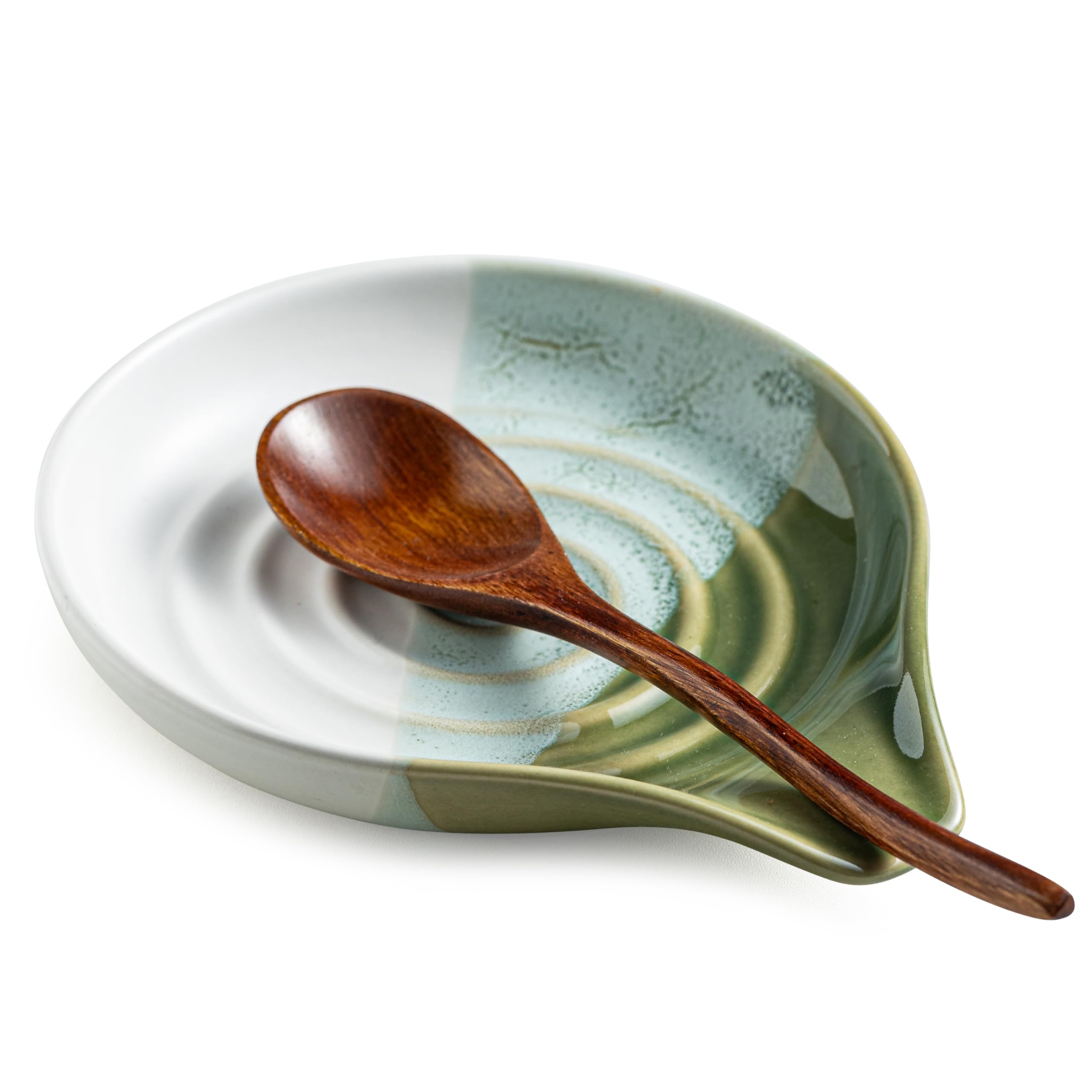 Cormomu porta cucharas de cerámica grande con degradado verde, ideal para utensilios.
