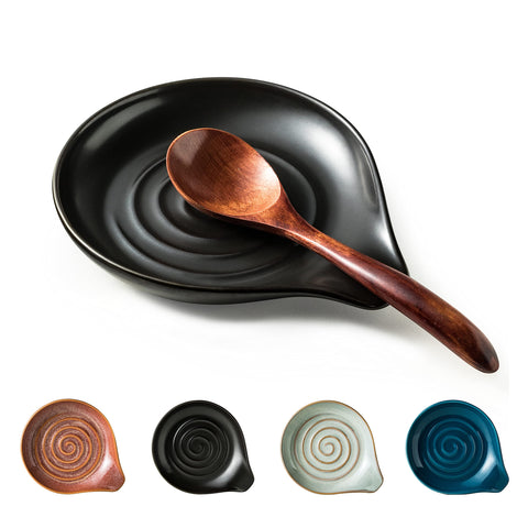 Cormomu reposacucharas de cerámica negro con glaseado, ideal para organizar cucharas y espátulas.