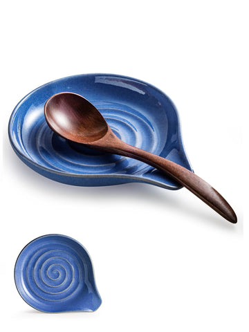 Cormomu reposacucharas grande cerámico azul para mantener utensilios a mano.