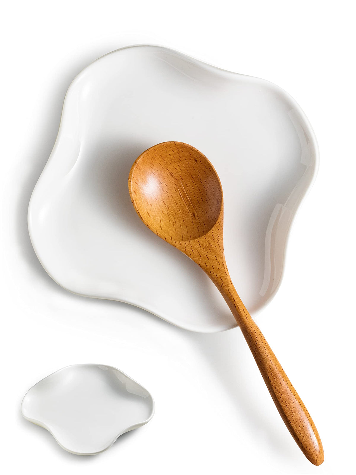 Cormomu reposacucharas de porcelana blanca con borde ondulado para mantener la encimera ordenada