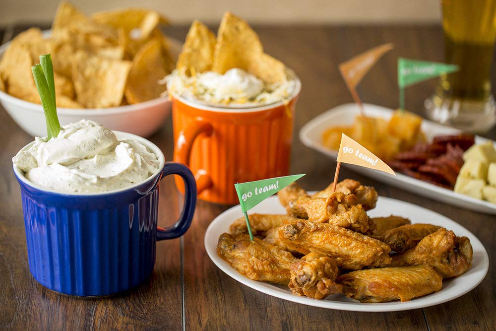 CorningWare taza apta para lavavajillas, congelador y microondas en tono azul.