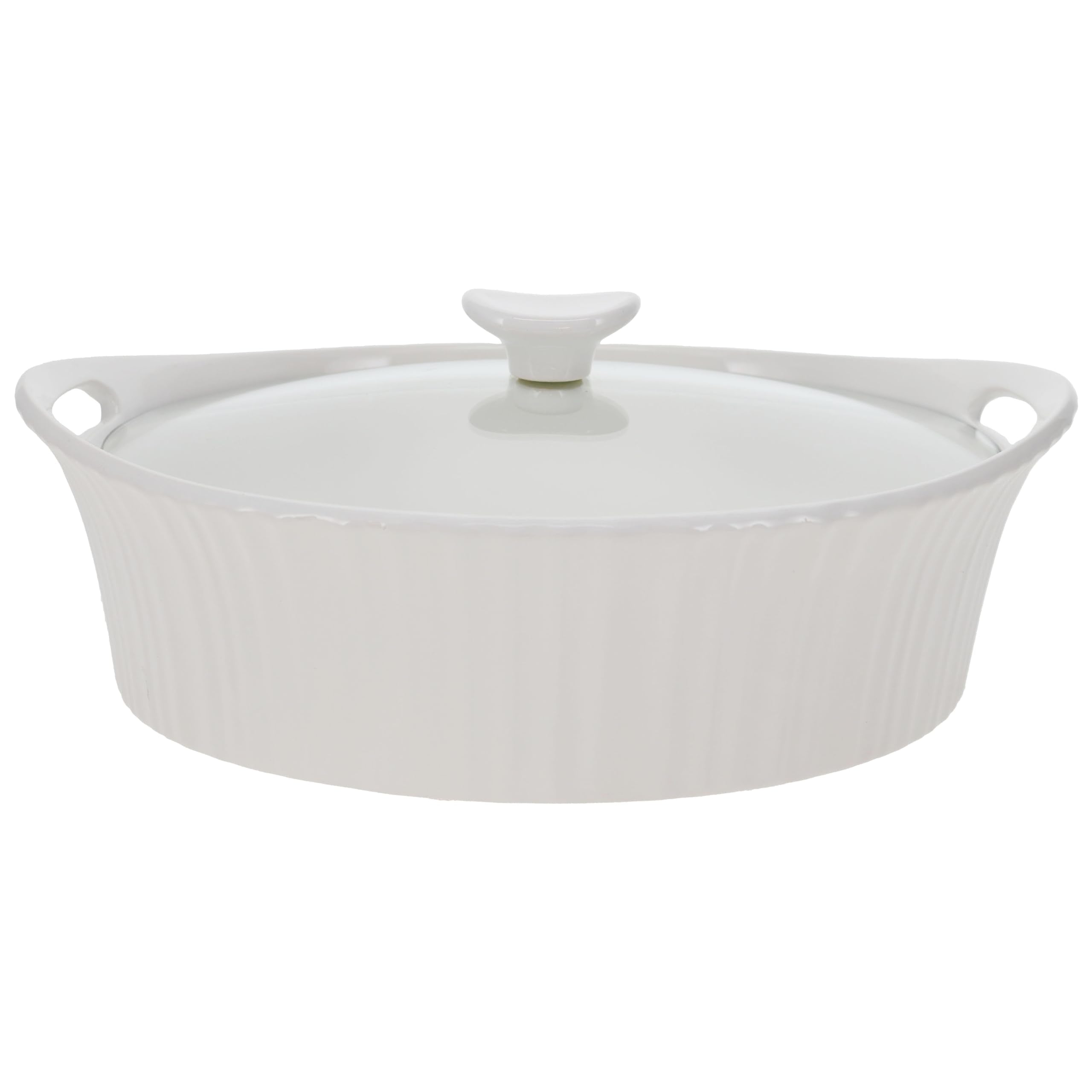 CorningWare Blanco Francés cazuela oval 2,5 cuartos con tapa, ideal para hornear y servir.