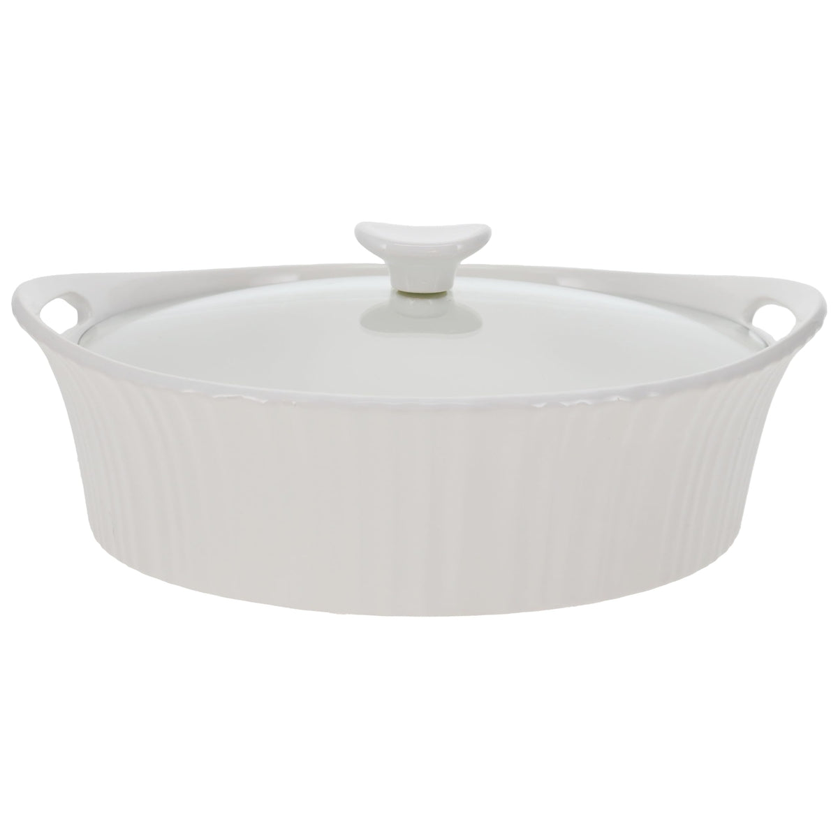 CorningWare Blanco Francés cazuela oval 2,5 cuartos con tapa, ideal para hornear y servir.
