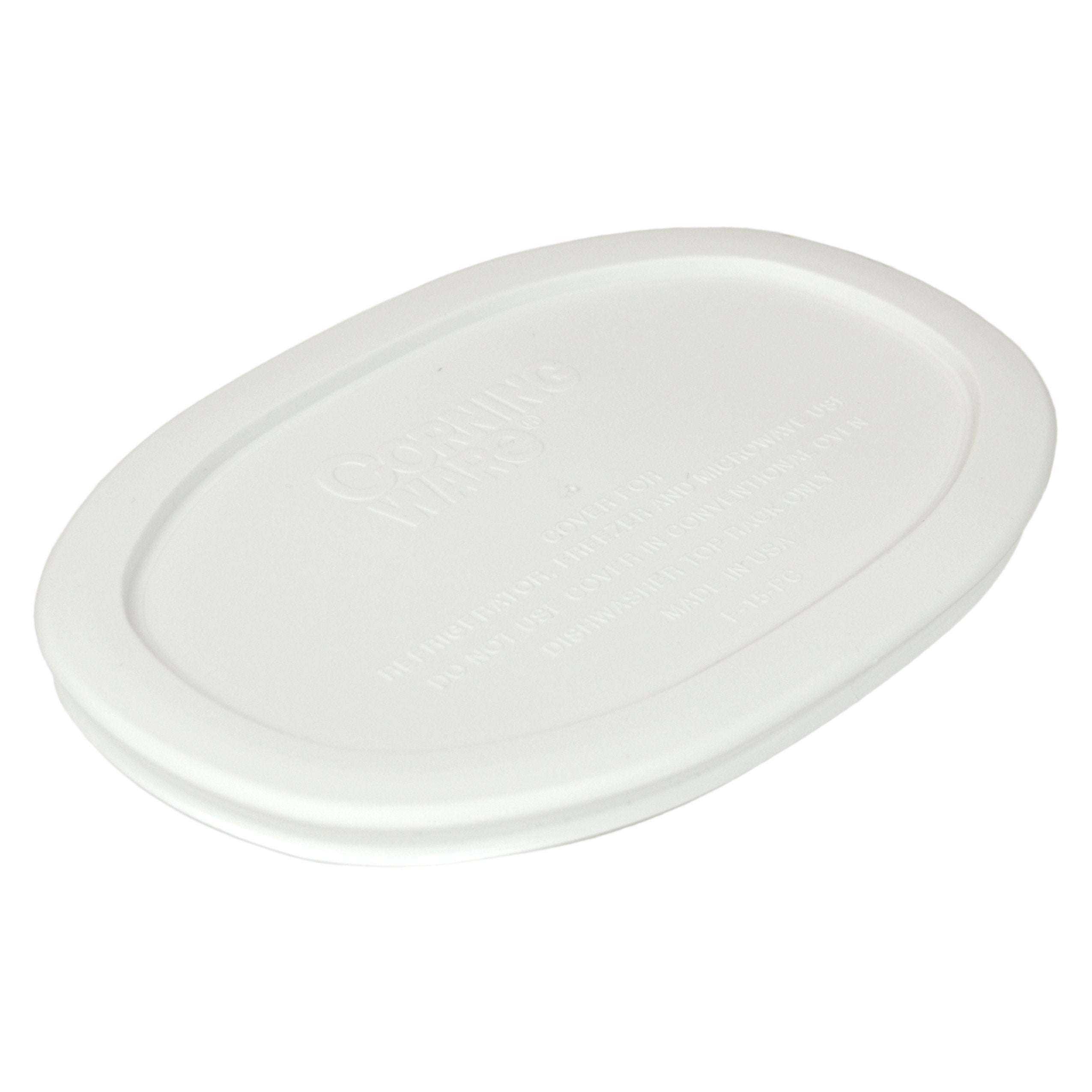 Corningware F-15-PC: tapa de forma oval blanca para microondas y refrigerador.