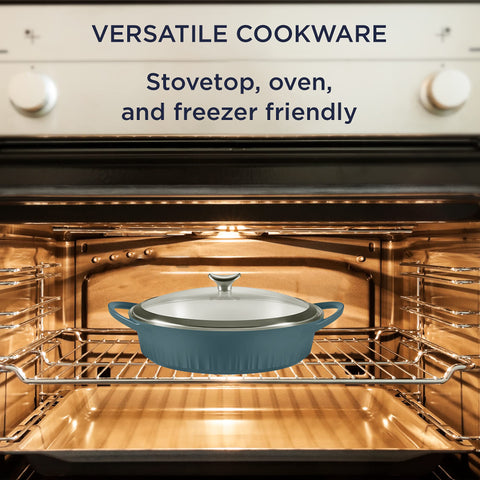 CorningWare QuickHeat limpieza rápida gracias al recubrimiento cerámico antiadherente.