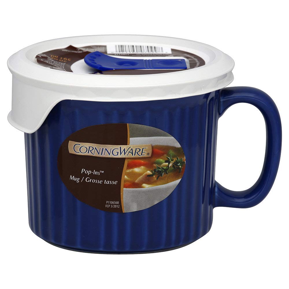 CorningWare tapa ventilada azul para mantener el calor y evitar derrames.