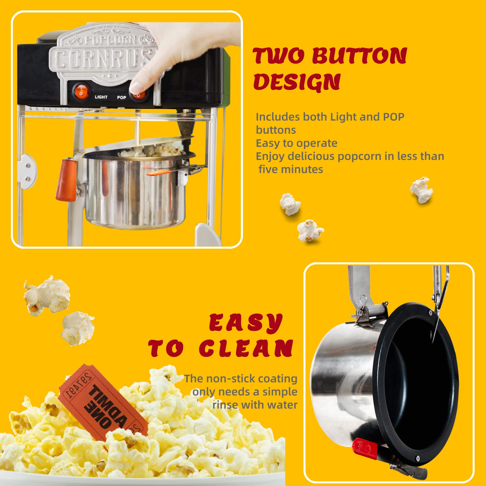 CORNRUSH Maquina palomitas 4oz, accesorios incluidos para empezar a disfrutar.