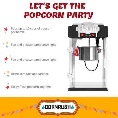 CORNRUSH Maquina palomitas 4oz, olla de cocción antiadherente para evitar pegar.