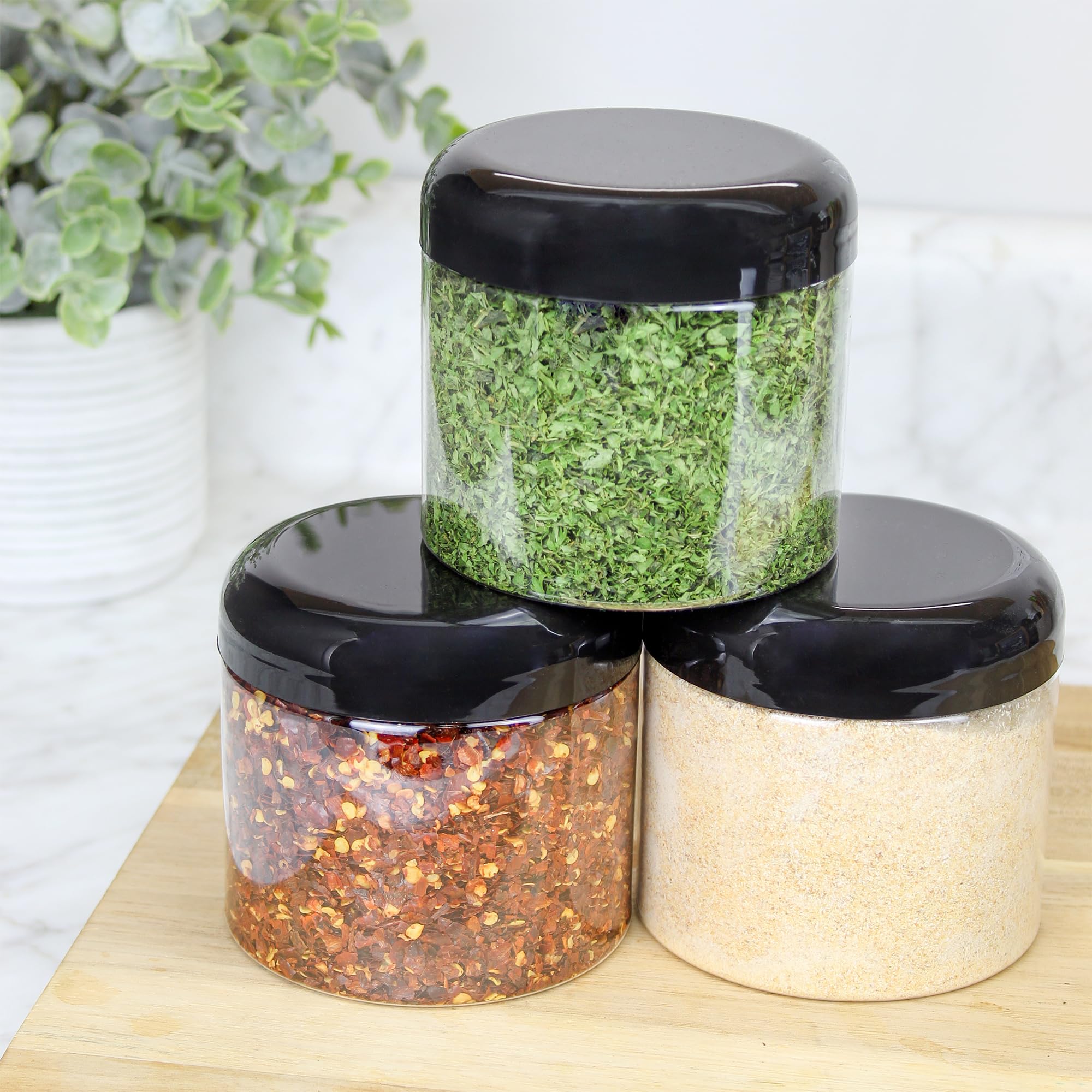 Cornucopia Brands tarros apilables de 16 oz para ahorrar espacio en cocina y baño.