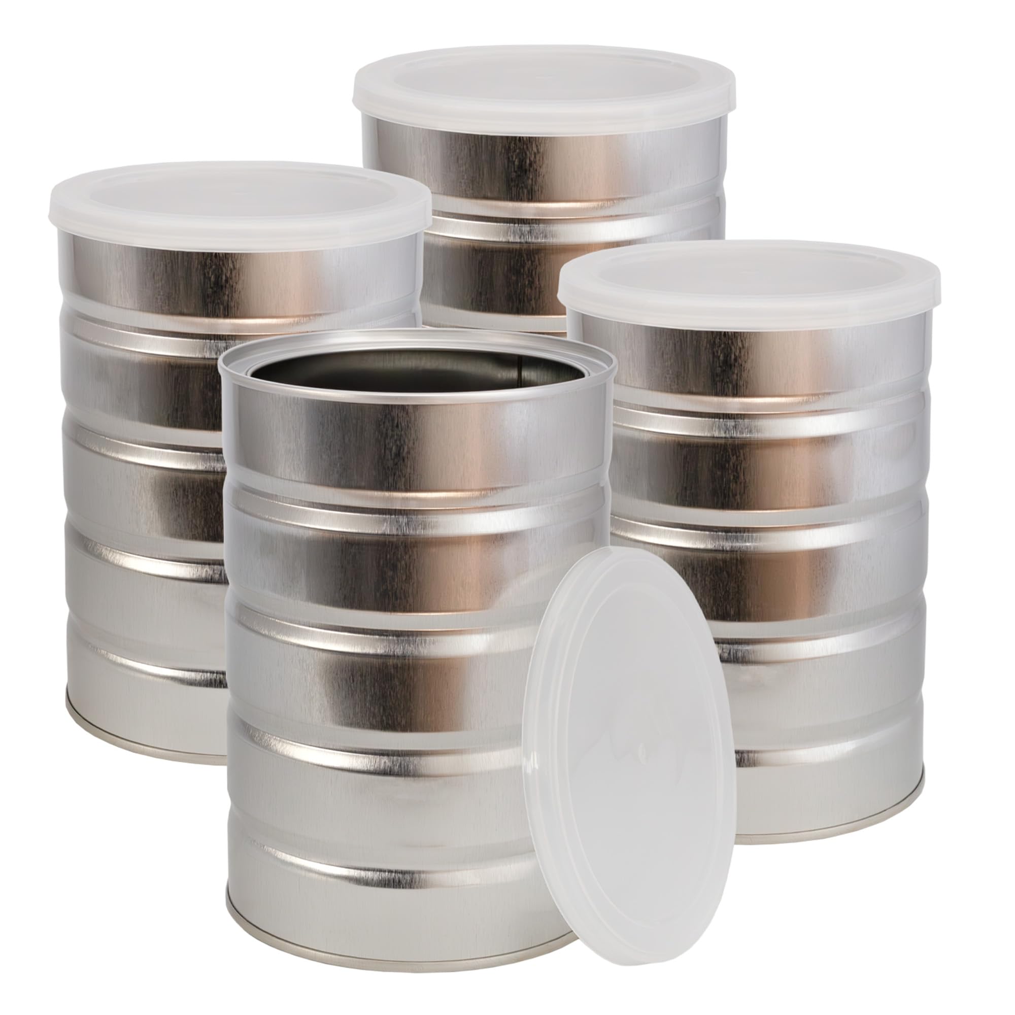 Latas de café vacías de Cornucopia Brands, perfectas para almacenamiento limpio y reutilizable.
