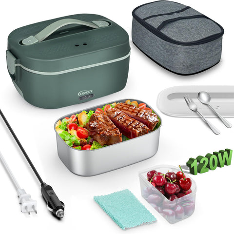 COROTC fiambrera eléctrica 120W con doble tapa para transporte seguro de comidas.