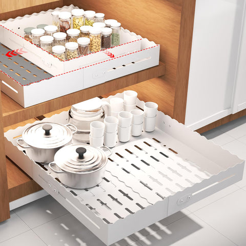 Cortile organizador de gabinete deslizante expandible, facilita acceder a utensilios de cocina