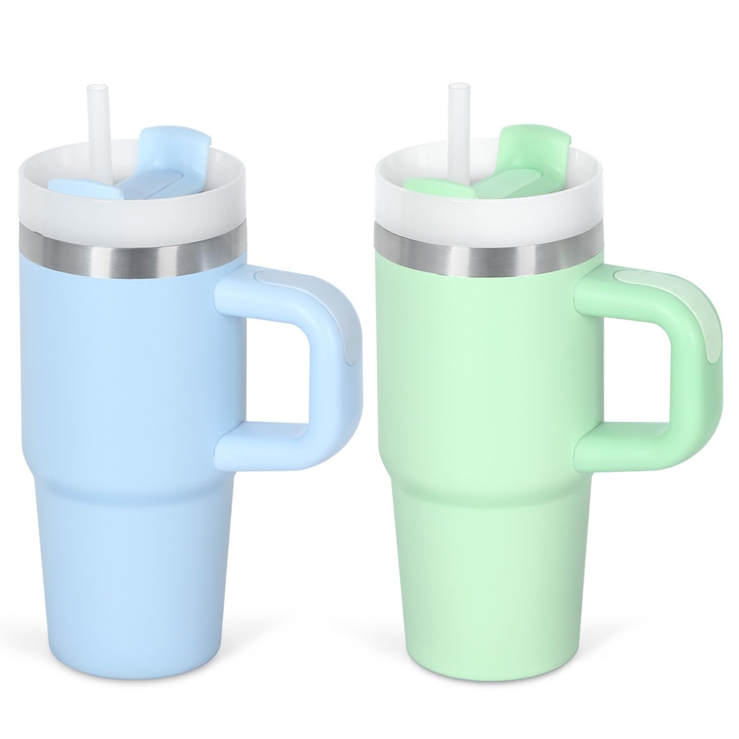 Cosictic 2-pack vasos 14oz azul cielo con manija y pajilla, ideal para uso diario de niños.